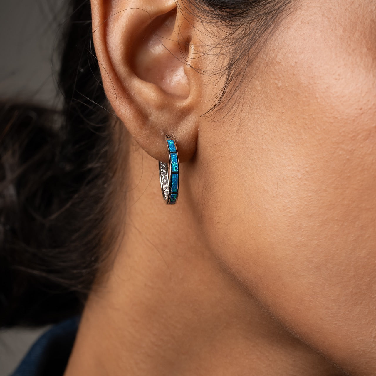 Blue Opal Hoop Earrings 925 Sterling Silver Shine – Klarity