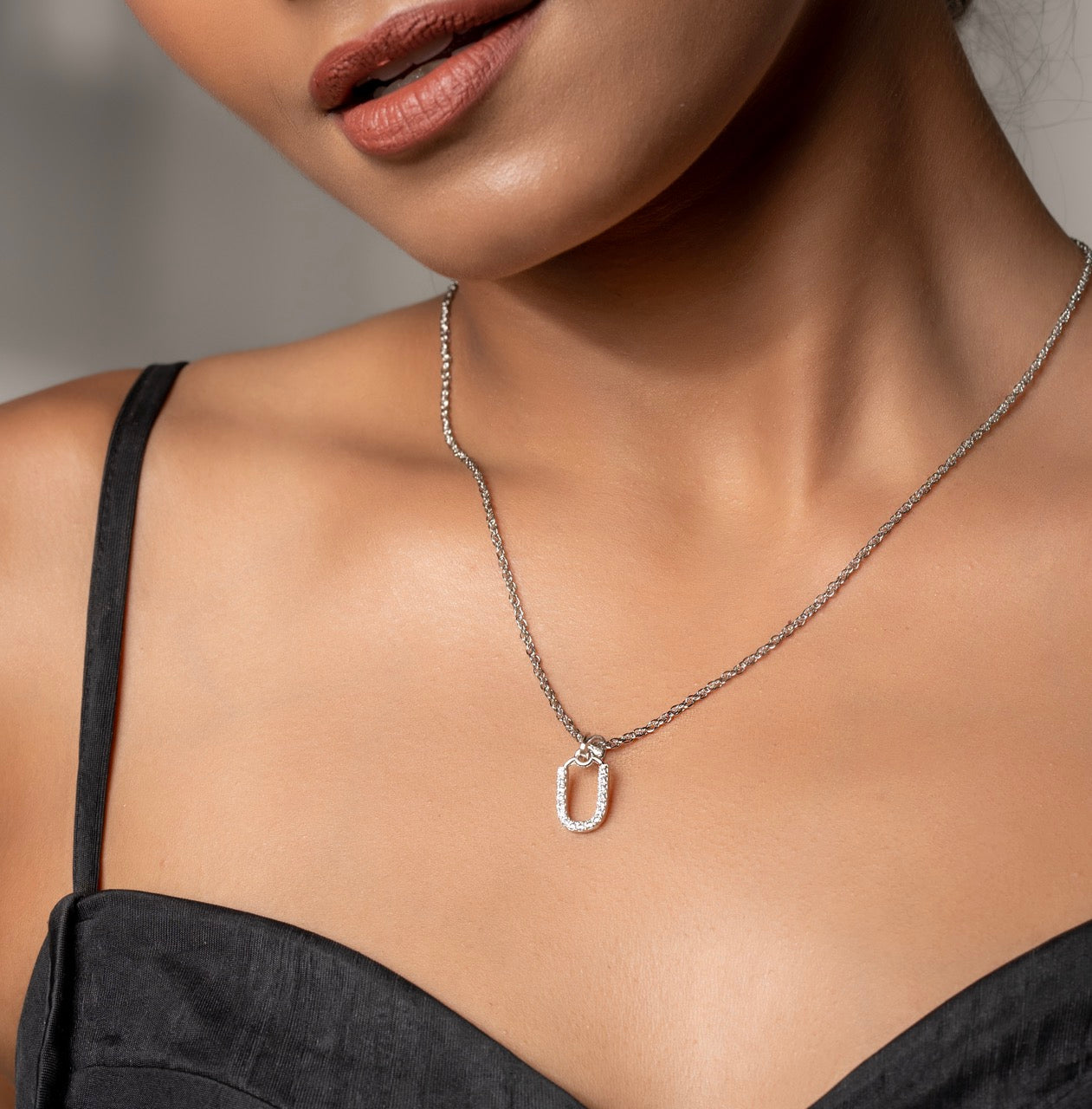 Studded Horse Shoe Pendant Silver Necklace Klarity Jewellery