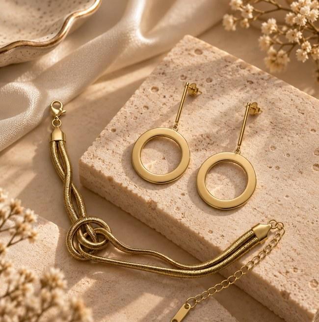 Knot Chain Necklace & Hoop Earring Set