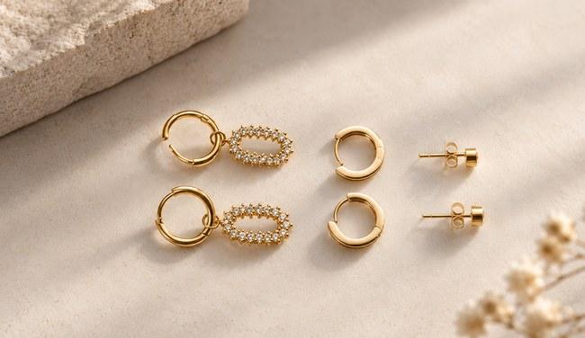 Gold Earring Trio Set — Huggie, Hoop & Stud