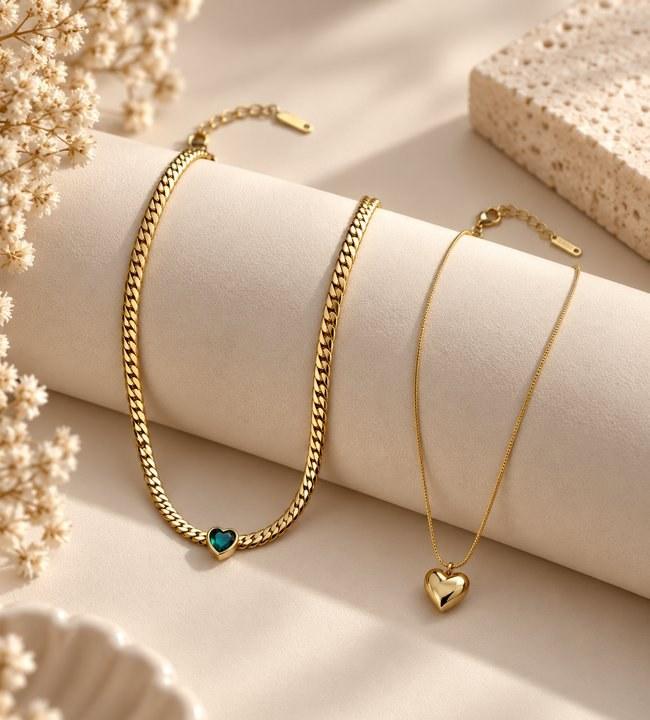 Heart Pendant & Chunky Chain Necklace Duo