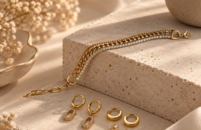 Gold Tennis Bracelet & Earring Set