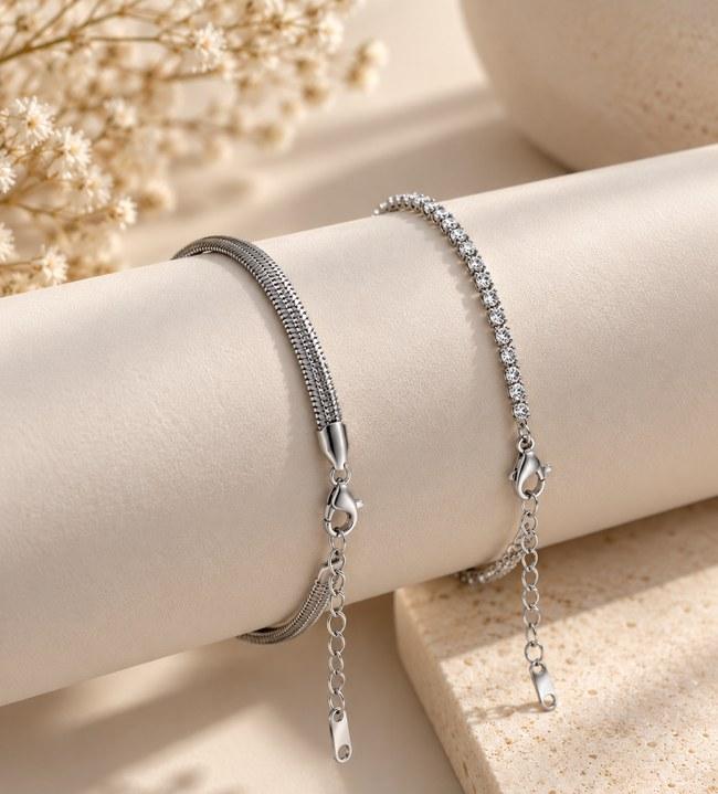 Silver Tennis Bracelet Duo