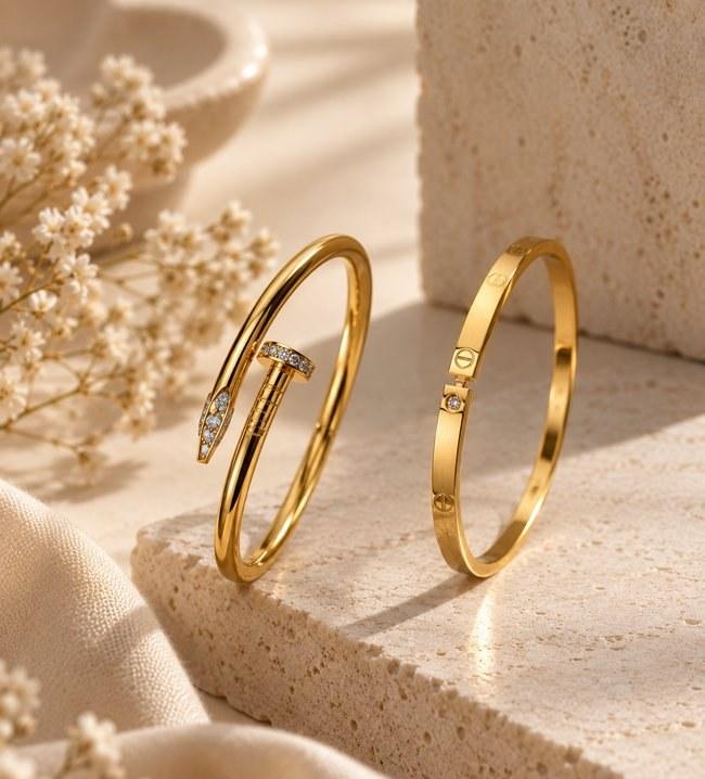 Gold Cuff & Chain Bangle Duo