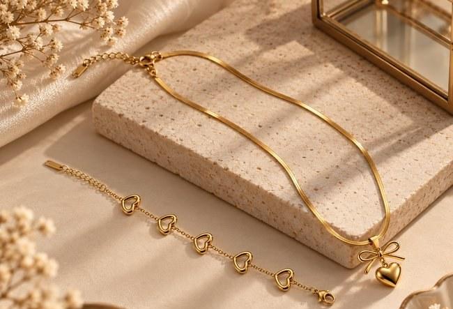 Heart Charm Necklace & Bracelet Duo