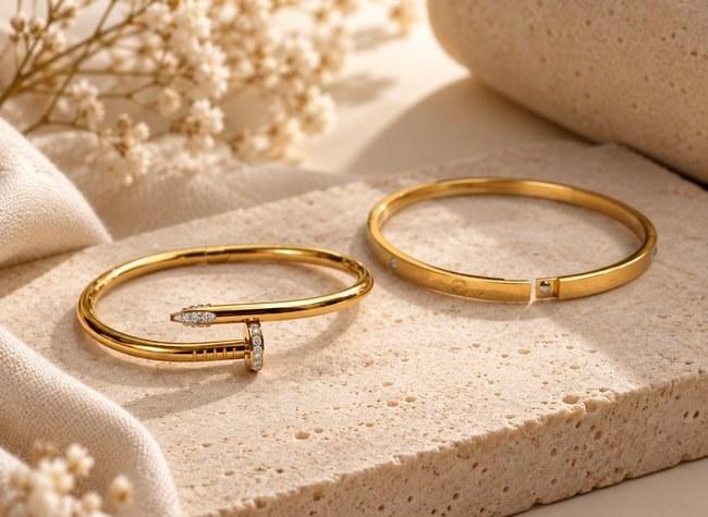 Gold Cuff & Chain Bangle Duo