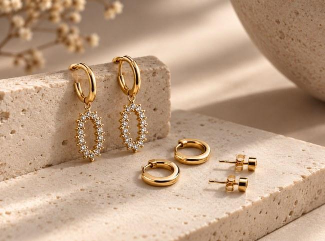 Gold Earring Trio Set — Huggie, Hoop & Stud