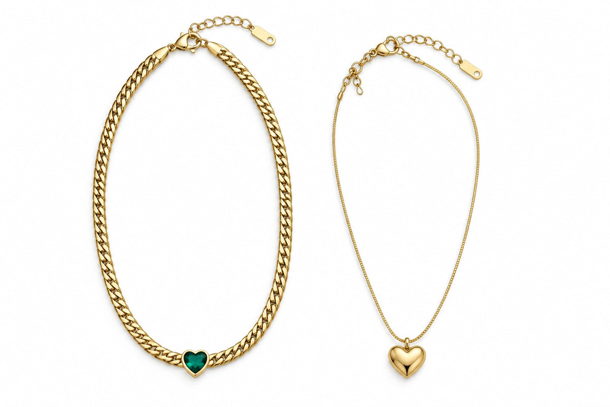Heart Pendant & Chunky Chain Necklace Duo