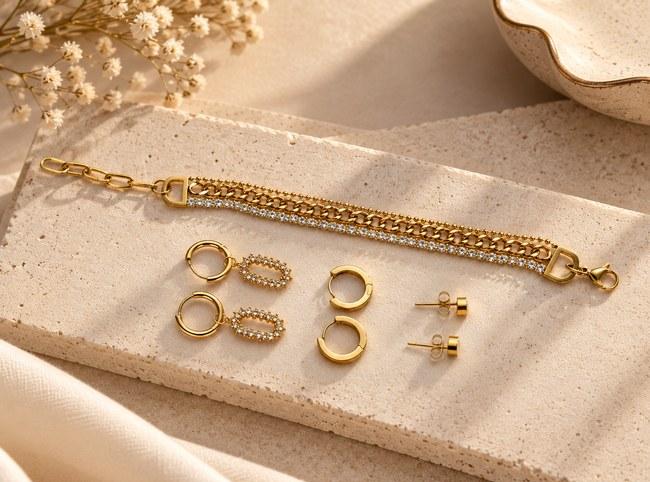 Gold Tennis Bracelet & Earring Set