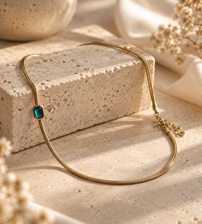 Emerald Snake Chain Necklace & Bracelet Set