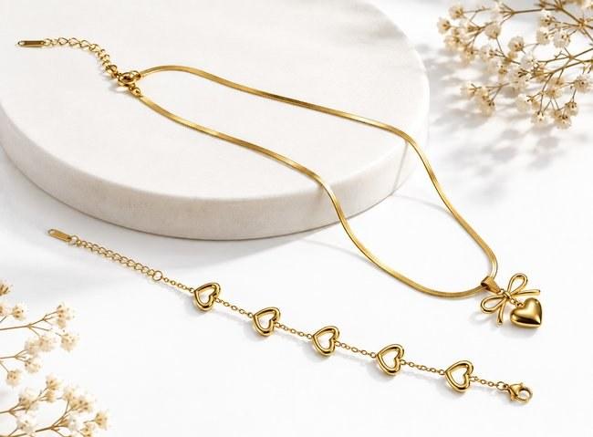 Heart Charm Necklace & Bracelet Duo