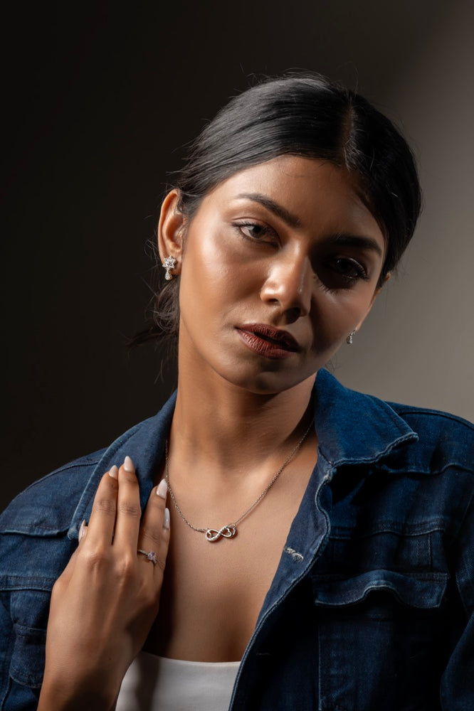 
                  
                    Sterling silver necklace with infinity heart charm—crafted for eternal connection
                  
                