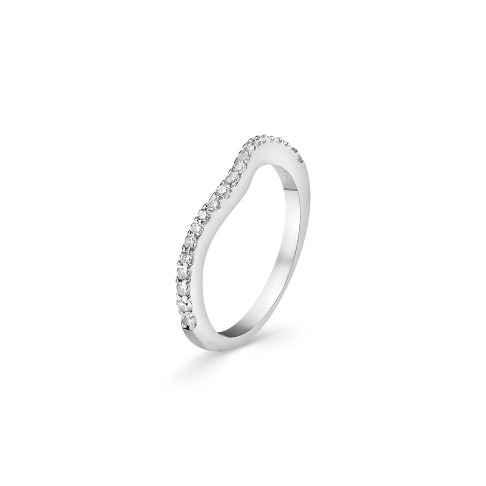 
                  
                    Sterling silver curved pavé ring by Klarity—perfect for stacking or party wear
                  
                