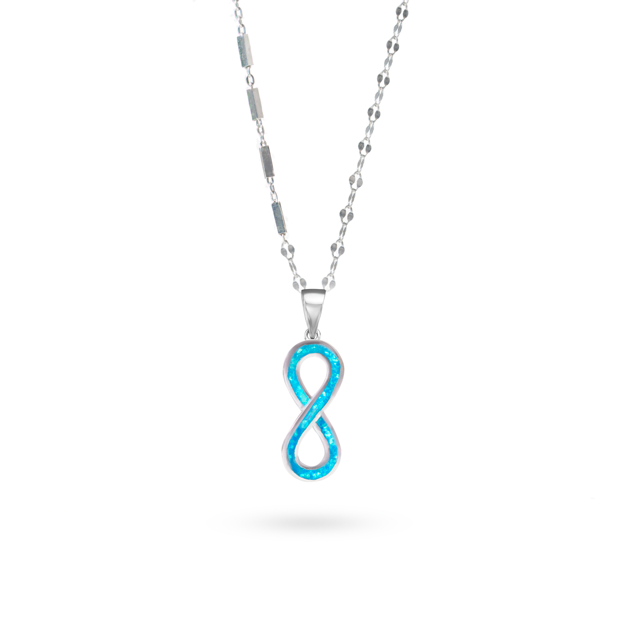 Klarity's blue opal infinity pendant with rhodium-plated 925 silver twisted chain - boho chic jewelry