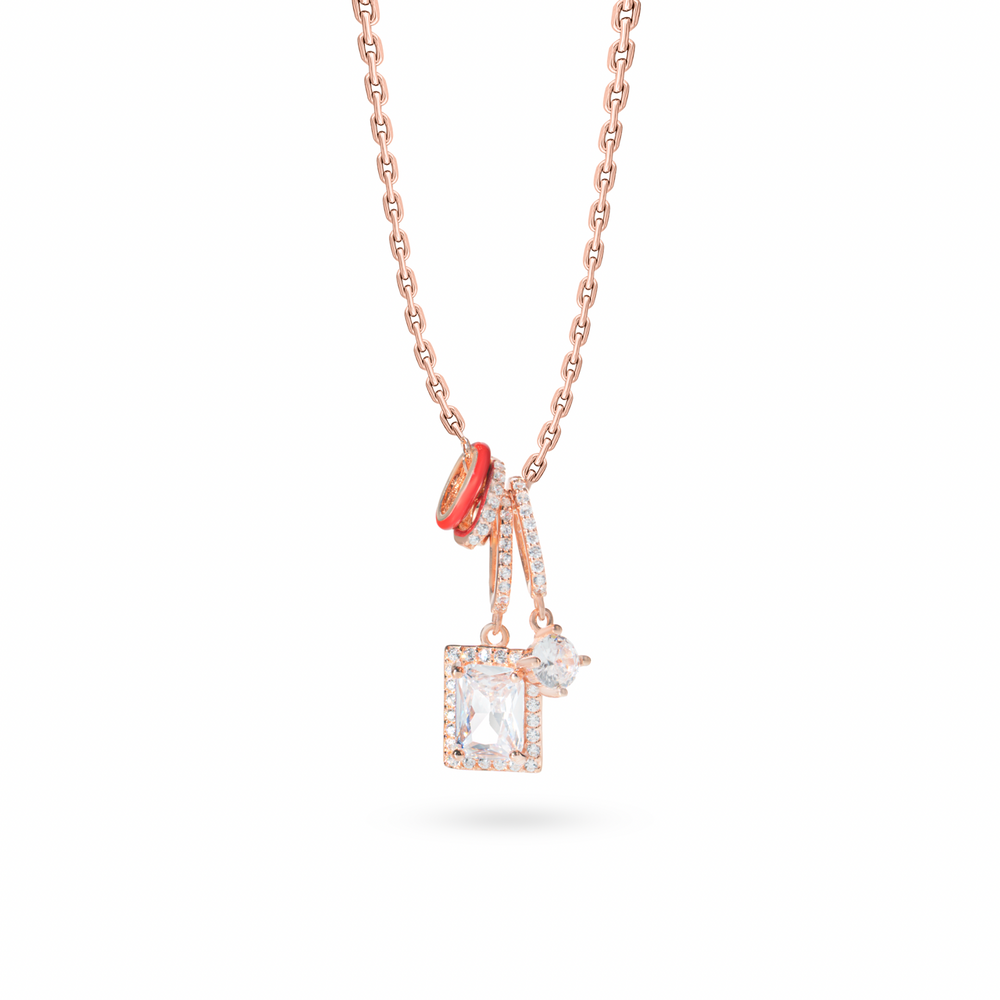 Klarity’s rose gold and rhodium dual-plated multi-charm pendant with precision CZ settings