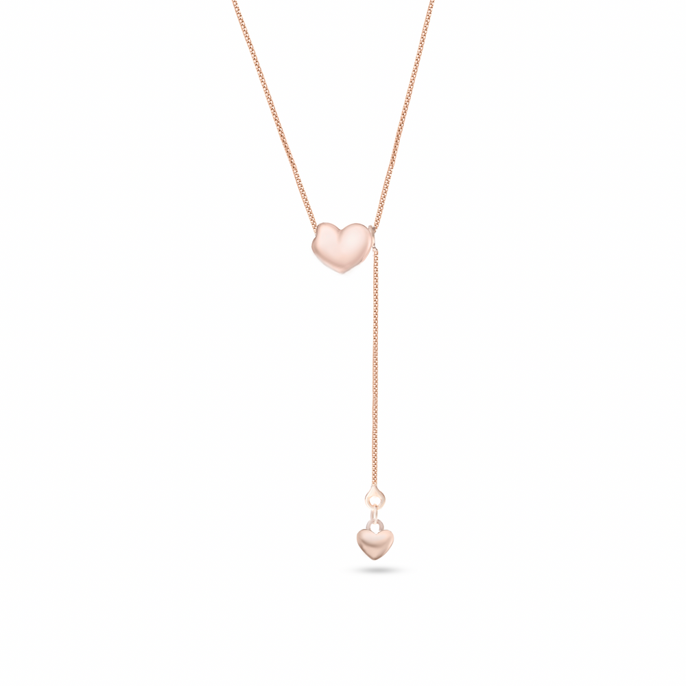 Klarity’s rose gold heart lariat necklace - adjustable length shown