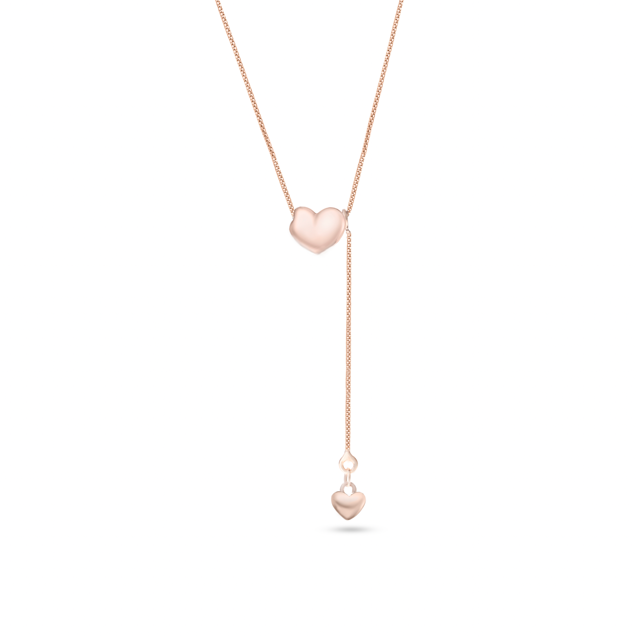 Klarity’s rose gold heart lariat necklace - adjustable length shown
