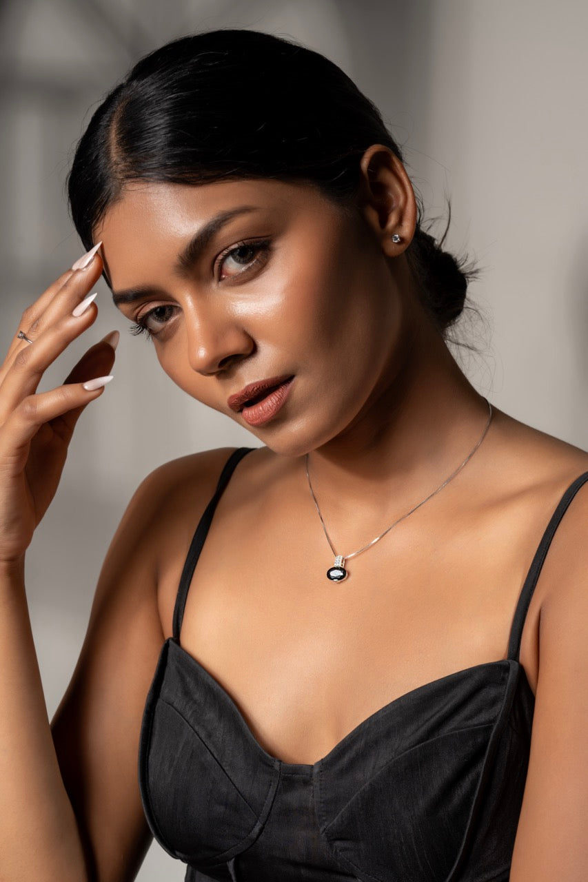 Bold faceted black stone pendant by Klarity—crafted for power and elegance