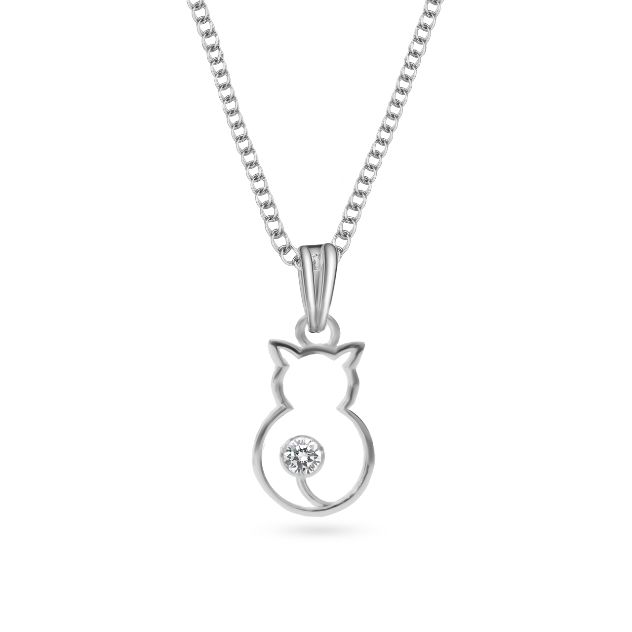 Klarity cat solitaire necklace in 925 sterling silver with zirconia tail