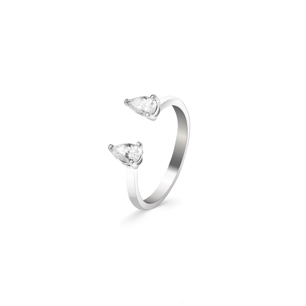 
                  
                    Klarity rhodium-plated twin stone ring with sleek open design
                  
                