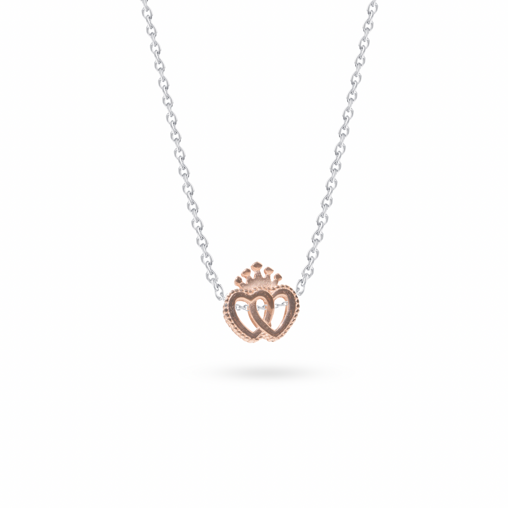 Klarity Crowned Hearts Pendant in rose gold-plated 925 silver—regal and romantic