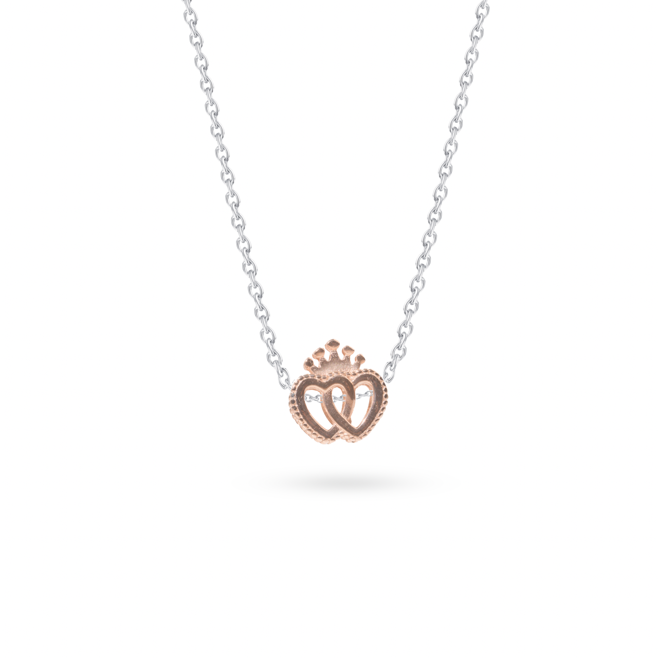 Klarity Crowned Hearts Pendant in rose gold-plated 925 silver—regal and romantic