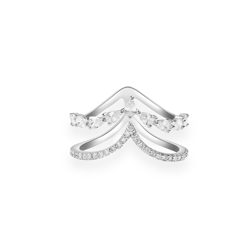 Klarity Double Band Crown Ring in 925 silver with pear-cut zirconia