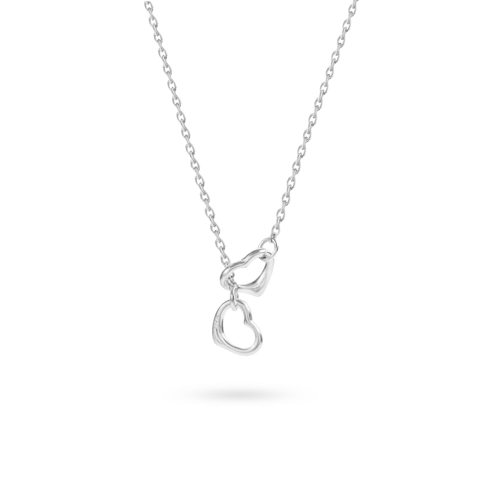 Klarity Double Heart Lariat Necklace in 925 silver—symbol of love and connection