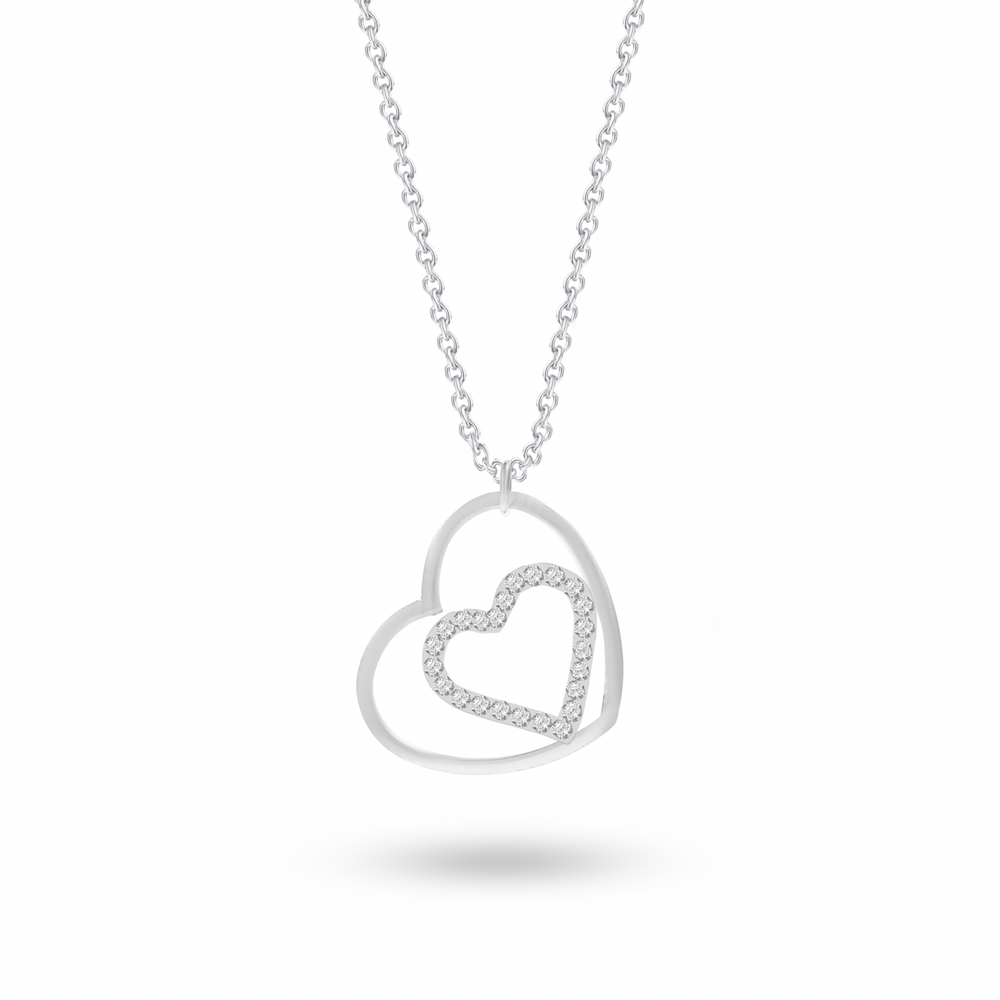 Klarity Double Heart Pendant Necklace in 925 silver with chain

