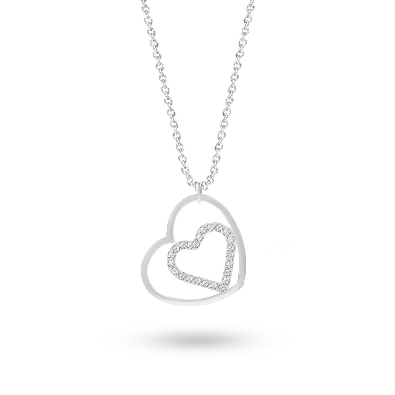 Klarity Double Heart Pendant Necklace in 925 silver with chain

