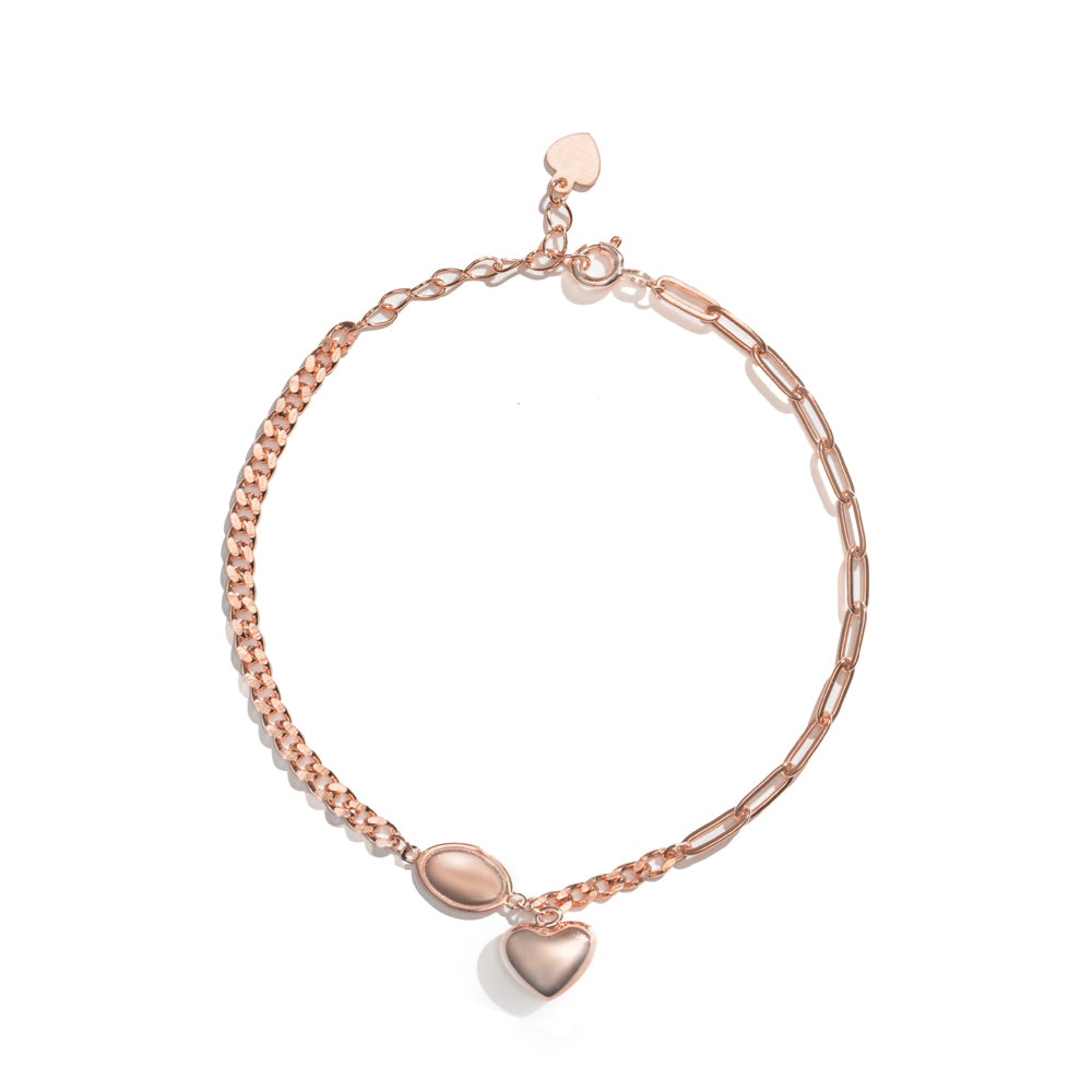 Klarity rose gold bracelet with dual chains and a smooth heart charm