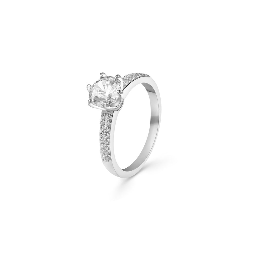 
                  
                    Rhodium-plated ring with round zirconia and side stones by Klarity
                  
                