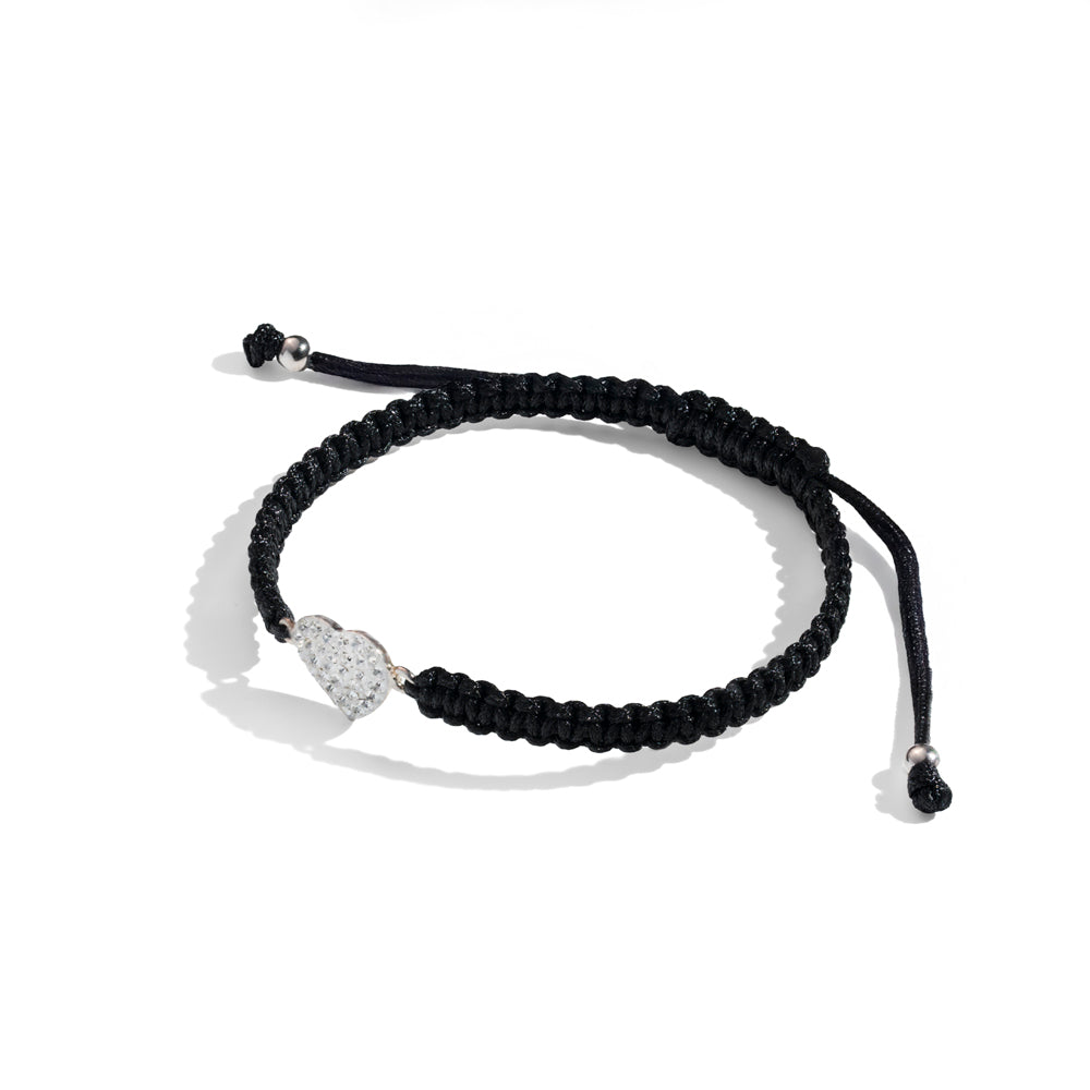Klarity heart cord bracelet with shimmering cubic zirconia and black thread