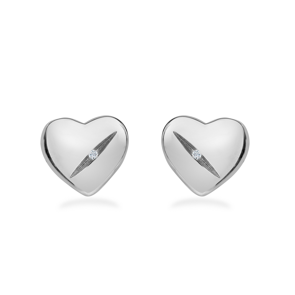 Klarity Heart Stud Earrings in 925 silver with single zirconia accent