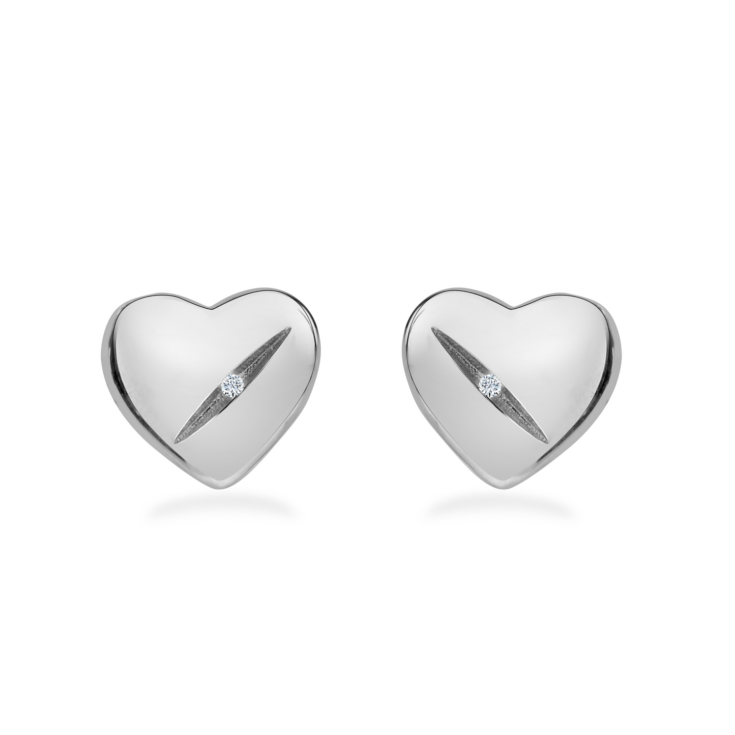 Klarity Heart Stud Earrings in 925 silver with single zirconia accent
