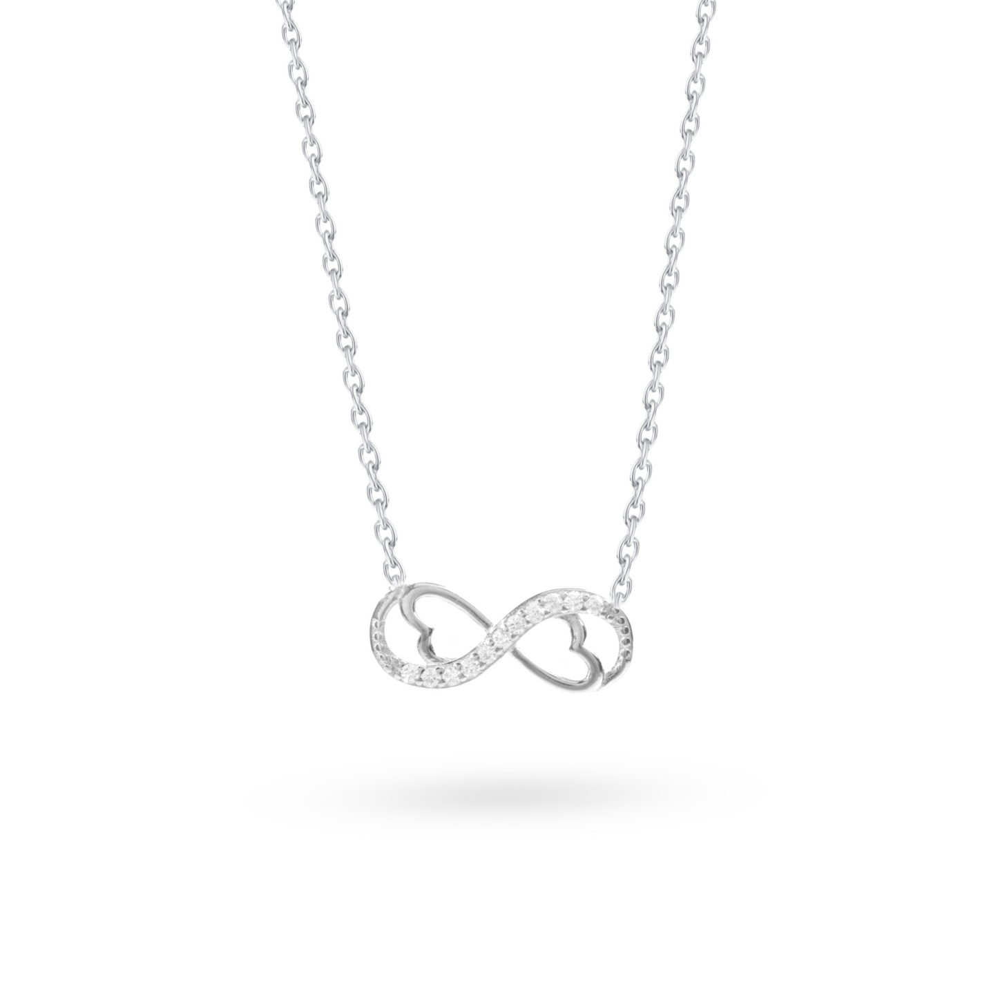 Klarity Infinity Heart Studded Necklace in 925 silver with cubic zirconia stones