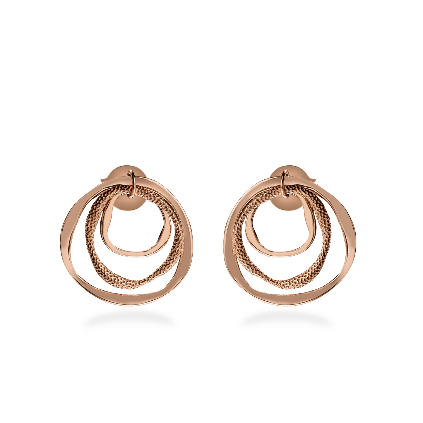 Klarity layered circle stud earrings in rose gold-plated 925 silver with textured detailing