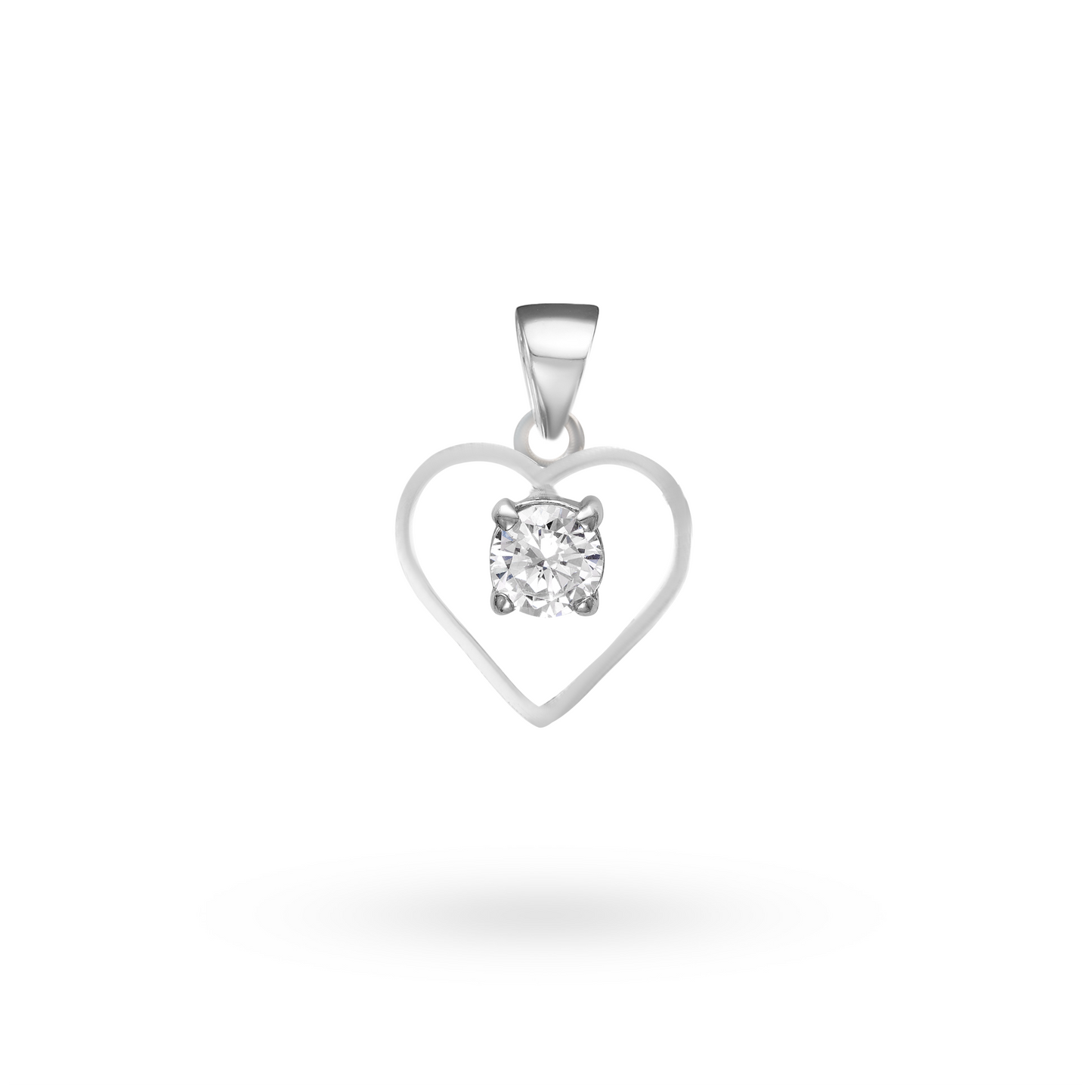 Klarity Open Big Heart Pendant in 925 silver with floating solitaire