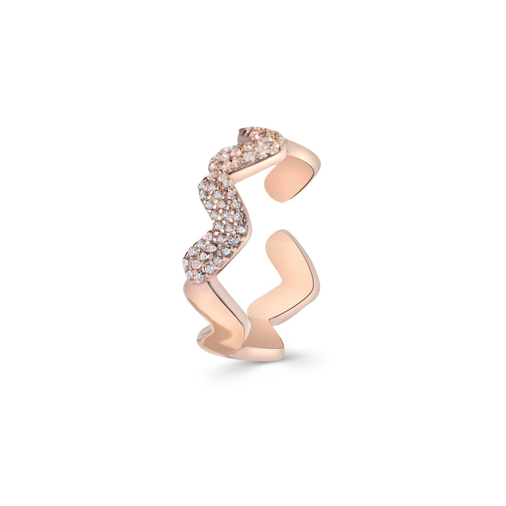 
                  
                    Overlapping rose gold ring with cubic zirconia by Klarity, perfect for all occasions
                  
                