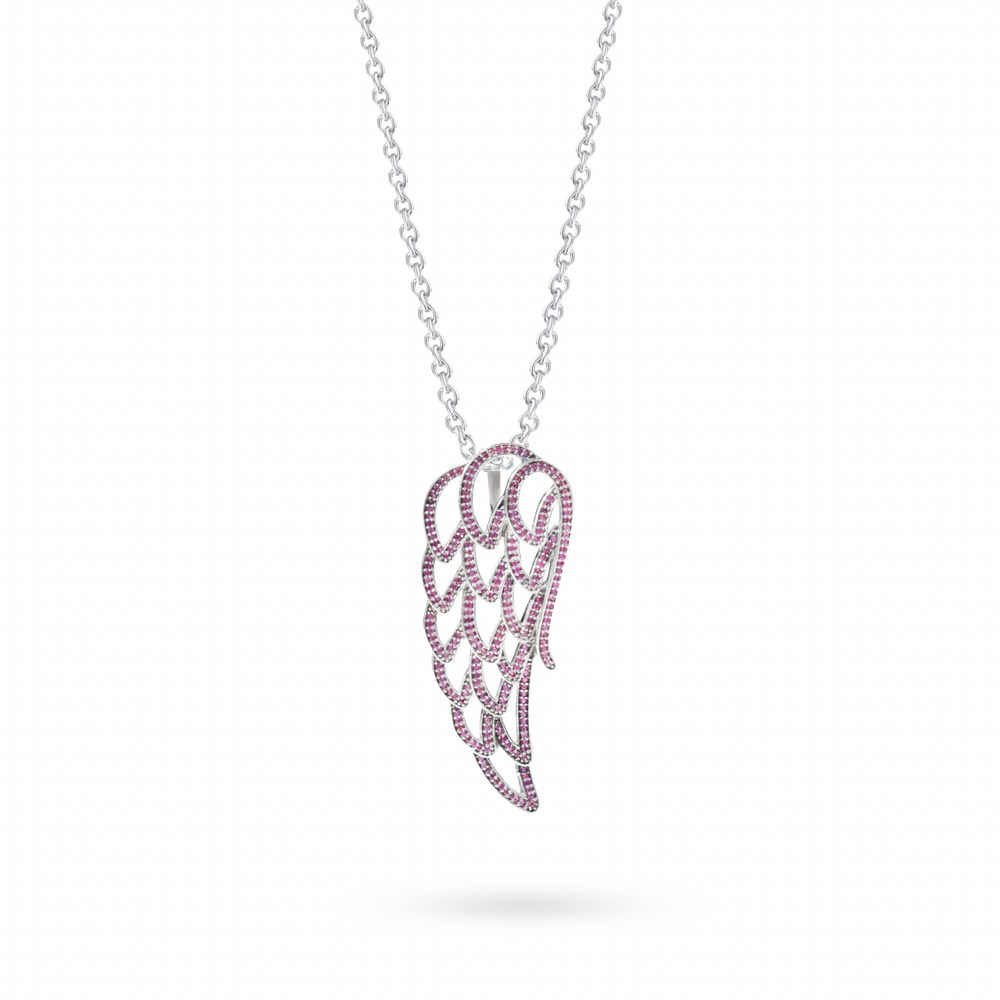 Klarity Red Angel Wing Pendant Necklace in 925 silver—symbol of love and strength