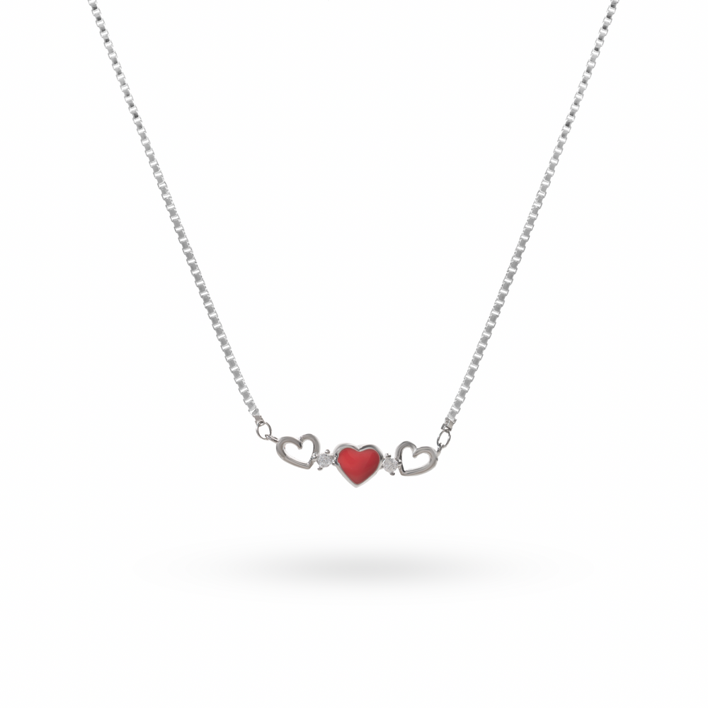 Klarity Red Heart Trio Pendant Necklace in 925 silver with symbolic design