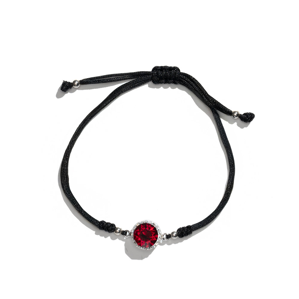 Klarity Red Solitaire Cord Bracelet with 925 silver beads and black thread