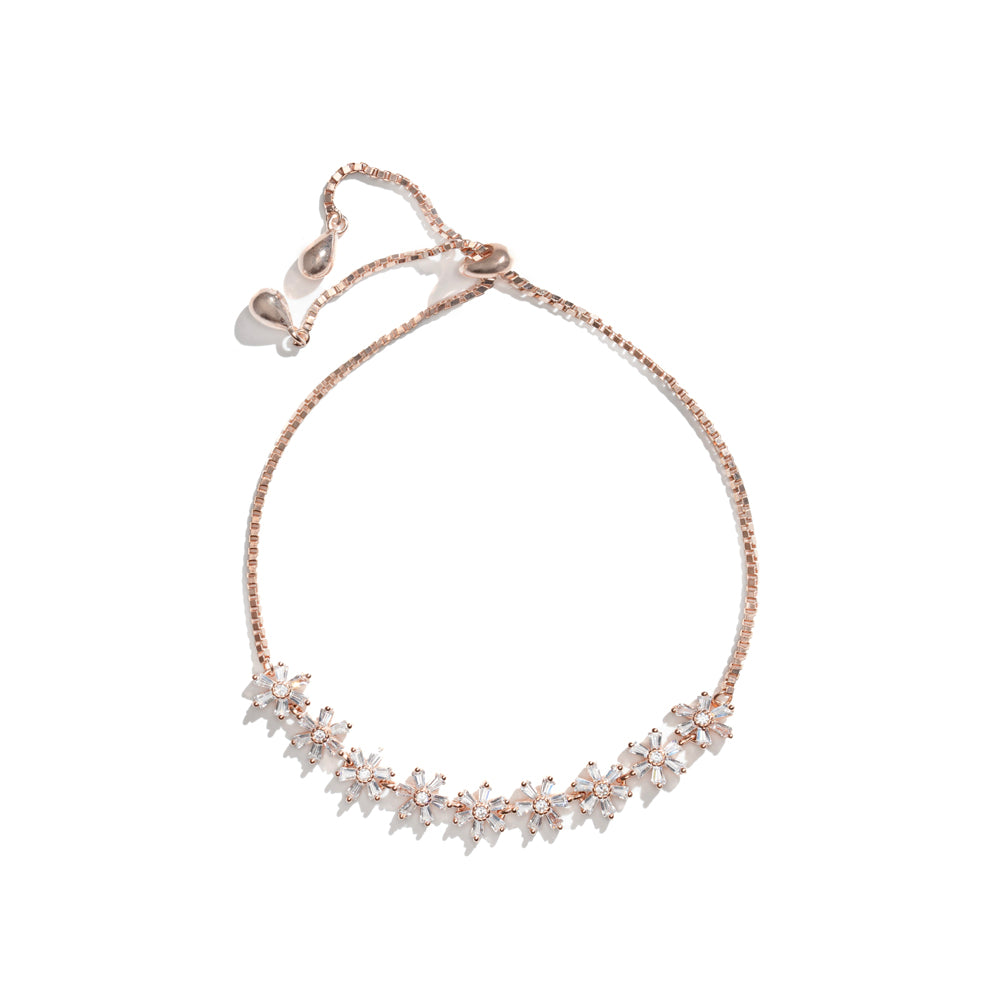Klarity rose gold flower bracelet with CZ accents on 925 silver