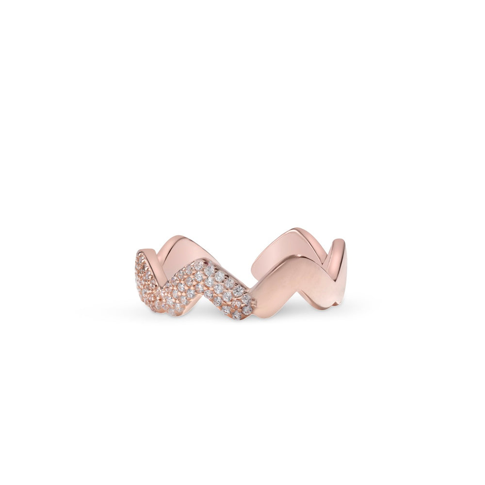 Klarity rose gold cocktail ring with wave-inspired overlapping design