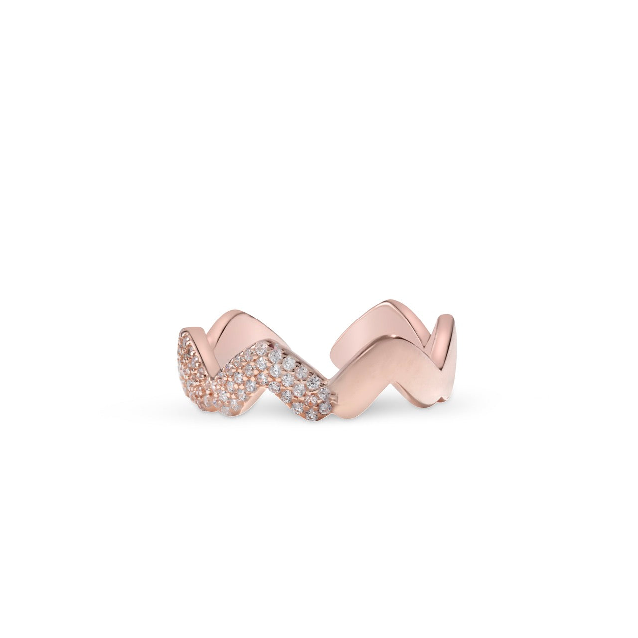 Klarity rose gold cocktail ring with wave-inspired overlapping design
