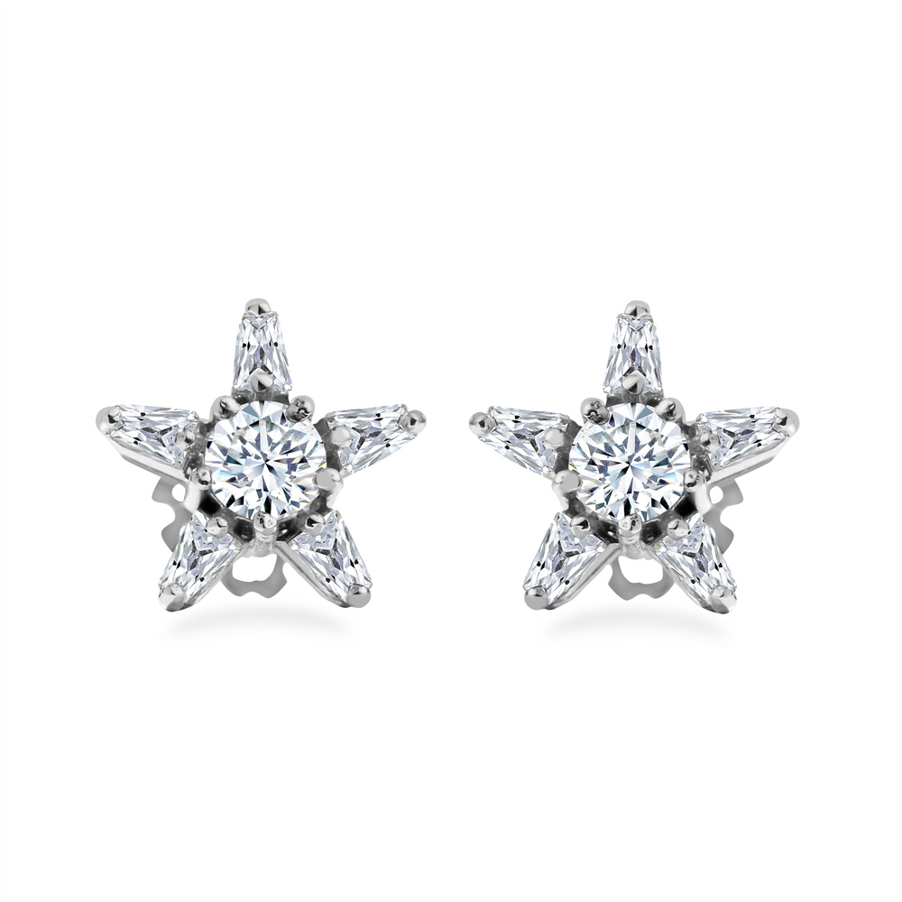 Klarity star stud earrings with baguette-cut cubic zirconia in 925 sterling silver