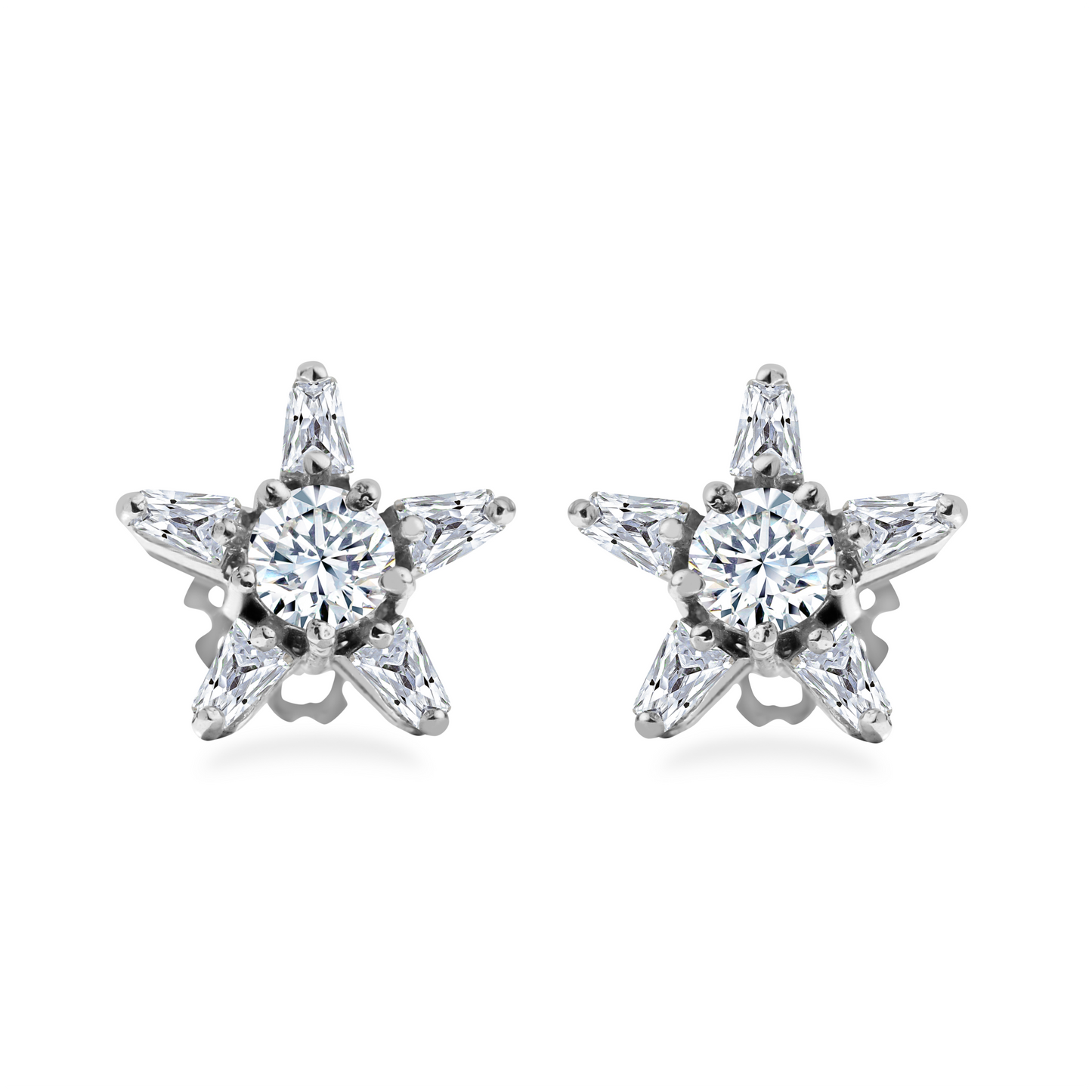Klarity star stud earrings with baguette-cut cubic zirconia in 925 sterling silver
