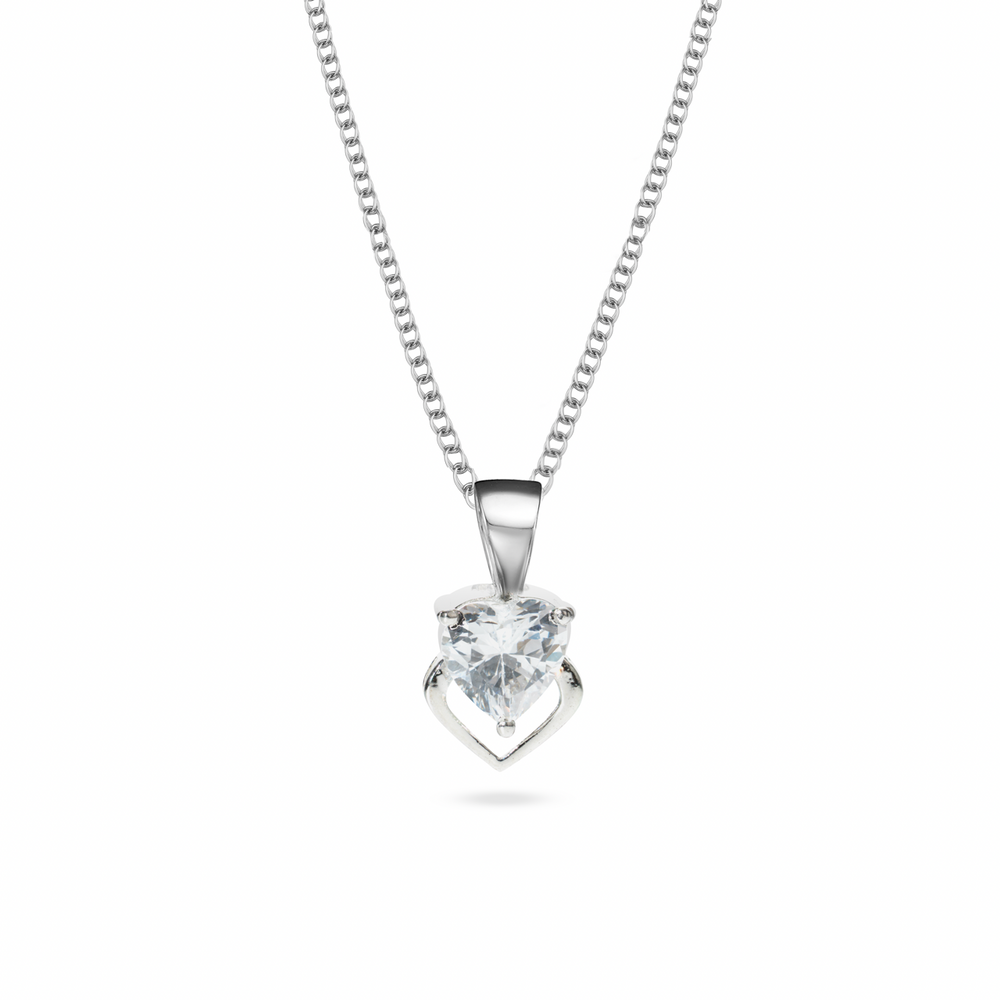 Klarity’s open heart pendant with center CZ stone on 925 silver chain - timeless love jewellry