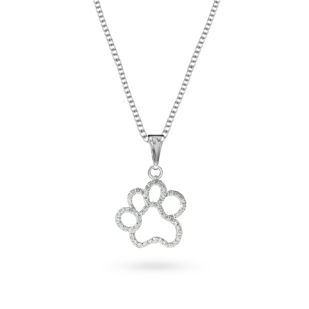 Klarity’s paw print pendant with CZ stones on 925 silver chain - pet memorial jewelry
