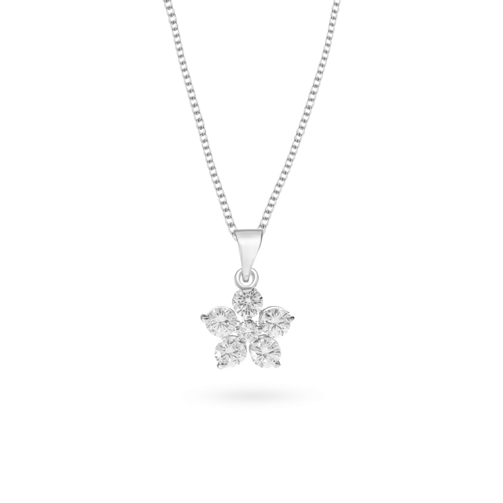 Rhodium-plated snowflake pendant with CZ stones on 925 silver chain - Klarity
